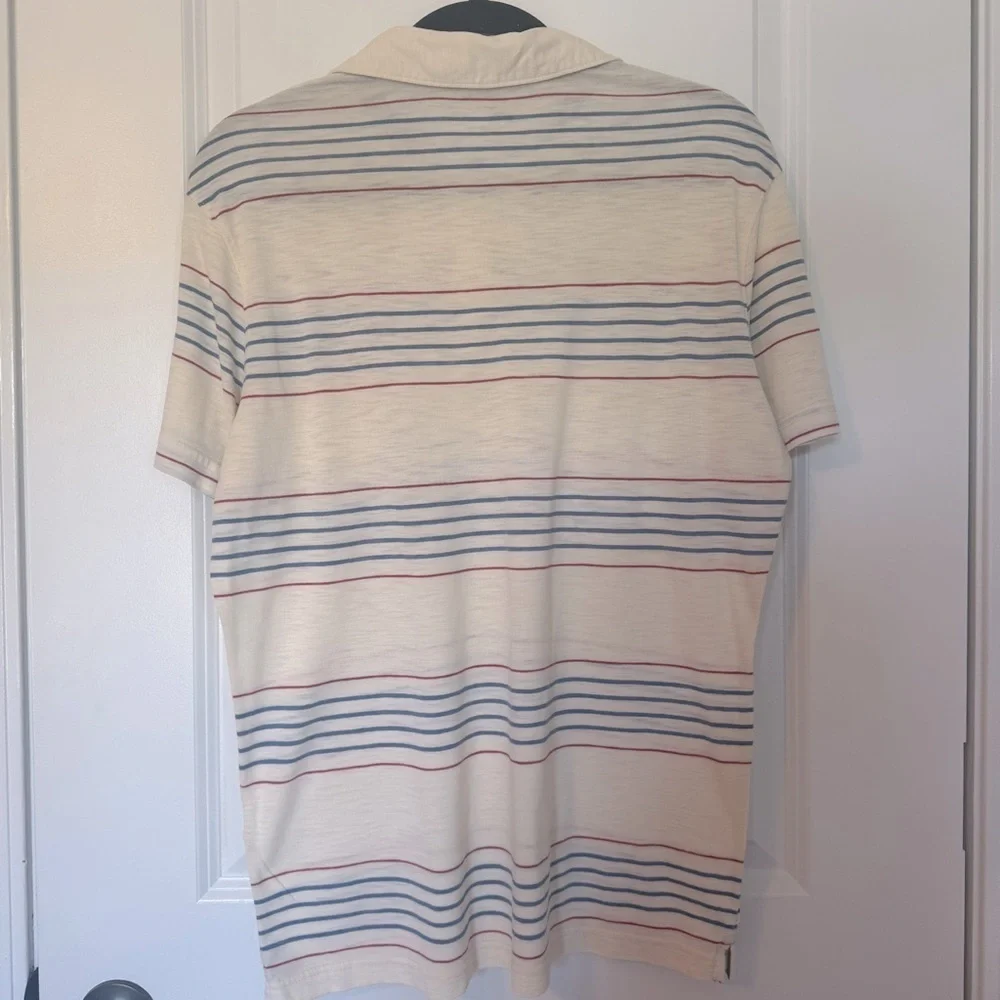 Banana Republic Cream Blue & Red Striped Medium Polo Shirt